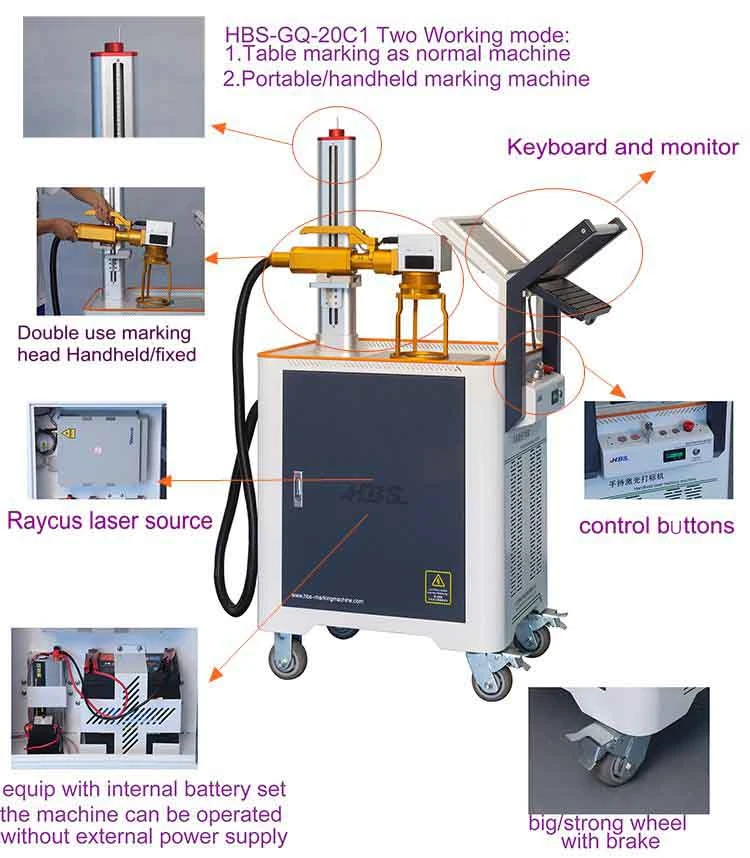 Metal Laser Marking Machine with Safe Cover/Hbs Portable Handheld Fiber Laser Marking Machine